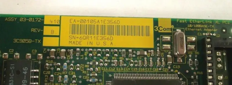3Com Fast EtherLink XL PCI 3C905B-TX 03-0172-410 REV B 10/100BASE-TXイーサネット・アダプタ