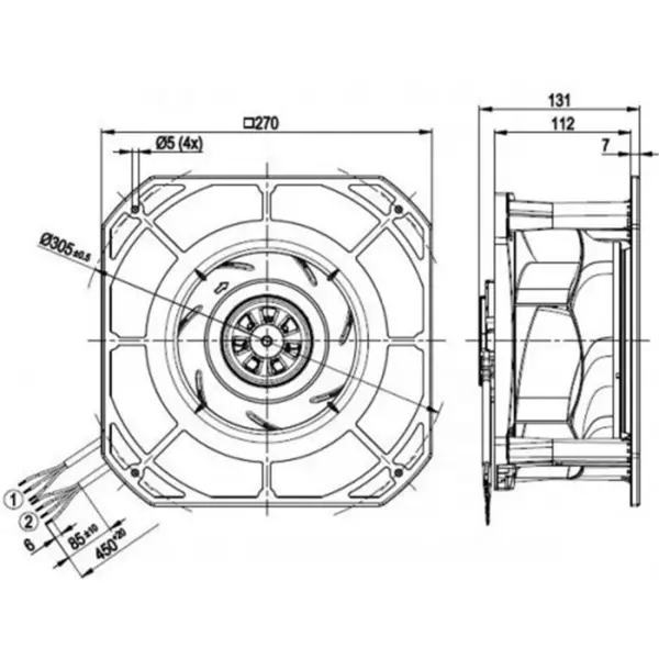 Ebmpapst k3g225-re07-03 230VAC 270x270x131mm 170W 1.4A 705m3/h のボール ベアリング IP54 EC の遠心送風機ファン