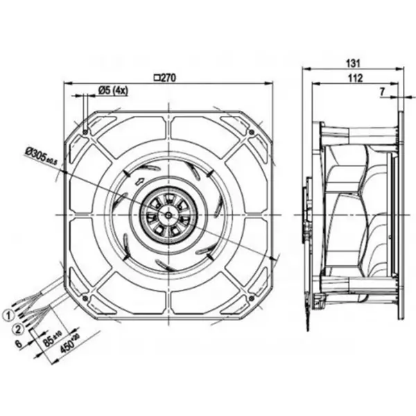 Ebmpapst k3g225-re07-03 230VAC 270x270x131mm 170W 1.4A 705m3/h のボール ベアリング IP54 EC の遠心送風機ファン