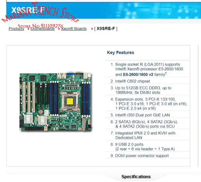 Supermicro のマザーボード Lga2011 E5-2600/1600 V1/v2 家族のための X9sre-f Ddr3 3 Pci-x 133/100