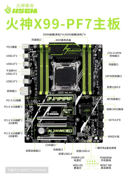 Hsgm X99-pf7 サポート 4 チャネル Ddr3/ddr4 X99 チップセット サーバー マザーボード