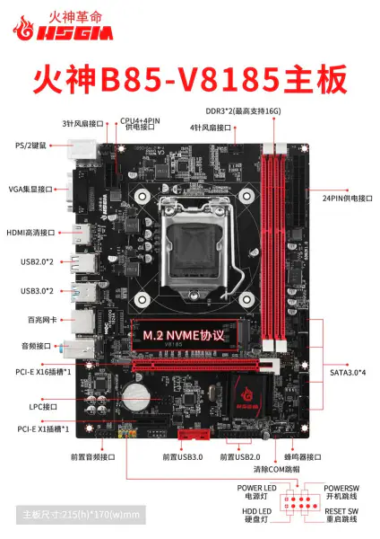 コンピュータのためのHsgm B85-v8185 Lga 1150 CPUのソケットの記憶16gbのマザーボード