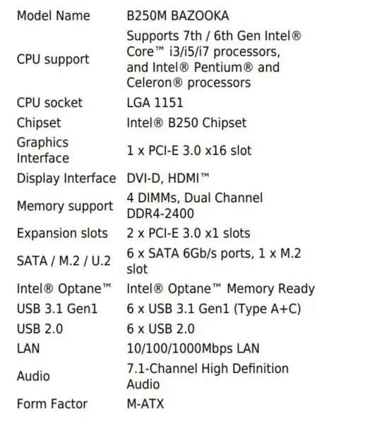MSI B250M BAZOOKAマザーボード