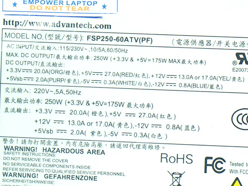 FSP Advantech ATX -5V 610L 250W の電源 FSP250-60ATV （PF） FSP250-60GTV PS8-250ATX-ZE のための PSU