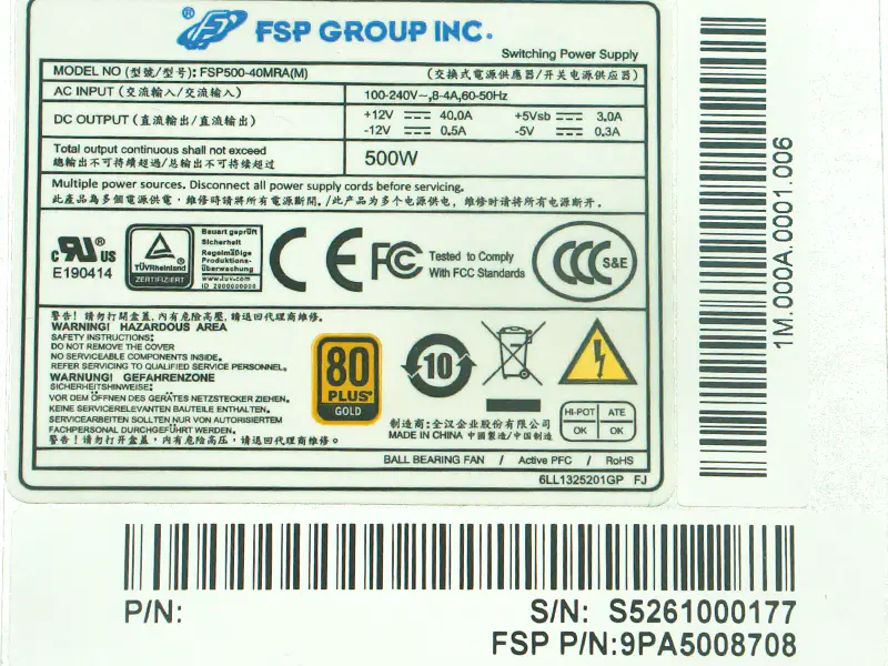 FSP 500Wスイッチング電源FSP500-40MRA用PSU