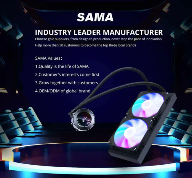 コンピュータ温度の表示が付いている Sama 24cm Aio Cpu のクーラーのラジエーターの銅の表示水液体の冷却 Pc Cpu のクーラー Rgb の白熱