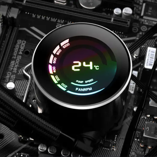 コンピュータ温度の表示が付いている Sama 36cm Aio Cpu のクーラーのラジエーターの銅の表示水液体の冷却 Pc Cpu のクーラー Rgb の白熱