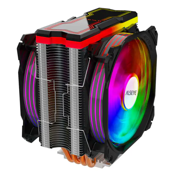 Alseye 120mmデュアルファン4ヒートパイプRGB CPUクーラー Aura