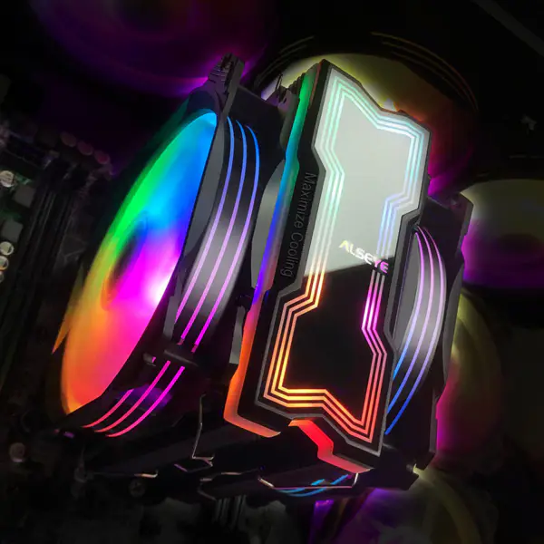 Alseye 120mmデュアルファン4ヒートパイプRGB CPUクーラー Aura